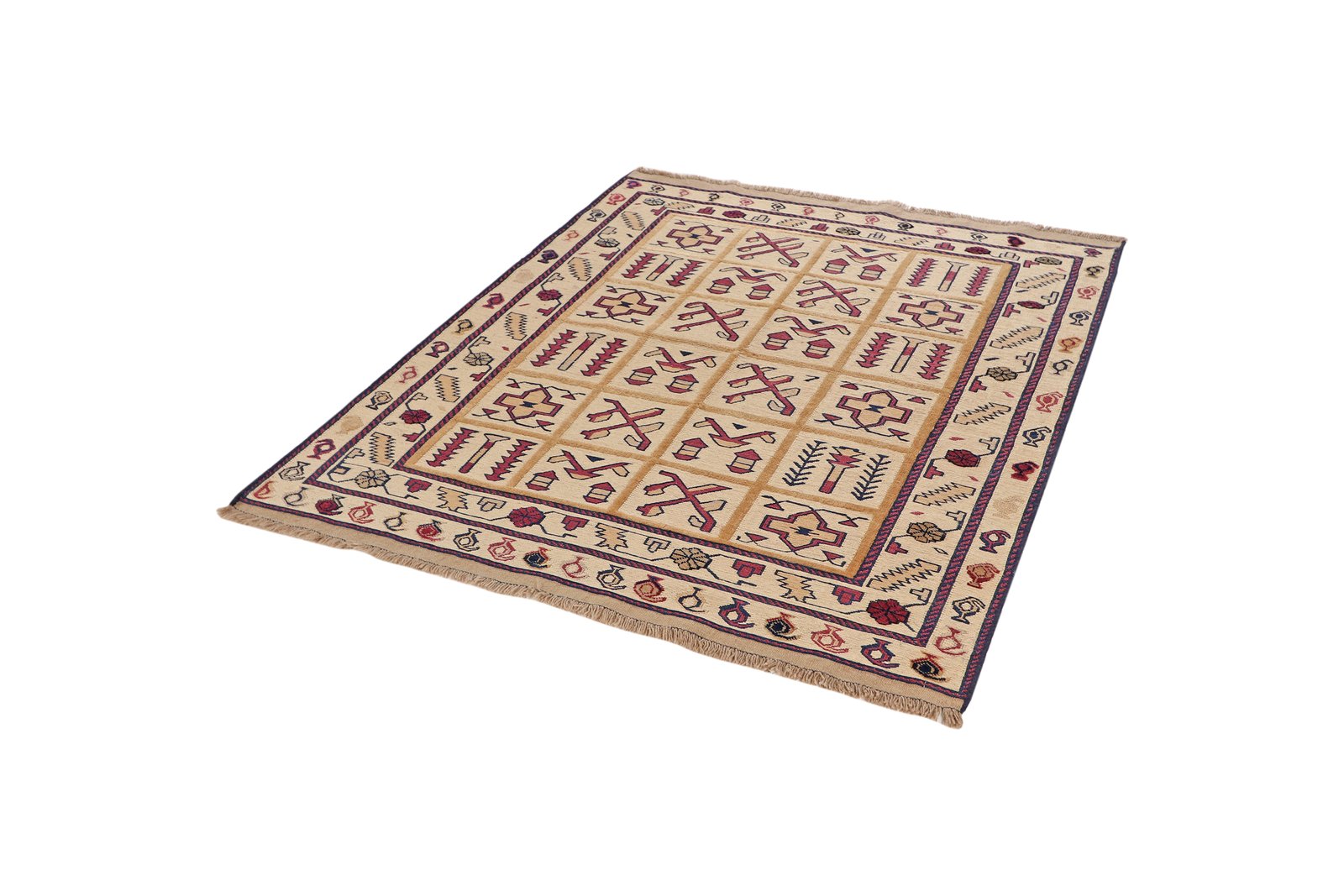Kelim Belutch — Handmade, 139x168 cm, Beige, 100% Virgin Wool | View 5
