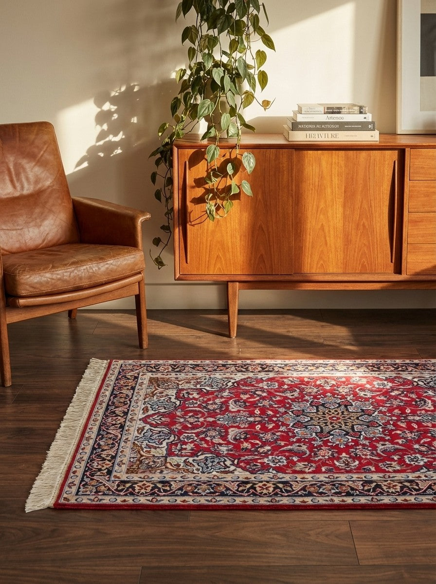Isfahan — Hand-knotted, 71x105 cm, Red, 95% Schurwolle, 5% Seide | Back view