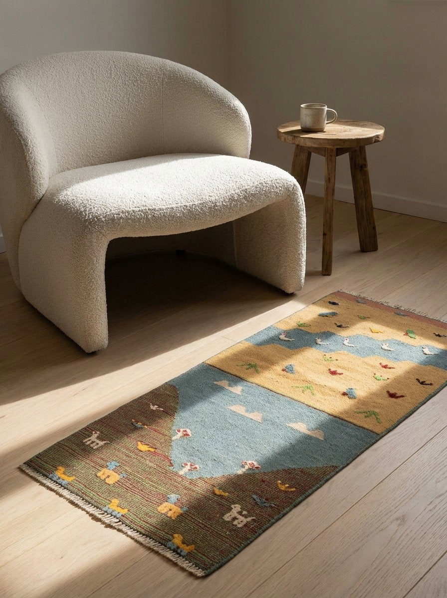 Kelim Gashgai — Handgefertigt, 96x52 cm, Bunt, 100% Virgin Wool | Detail view