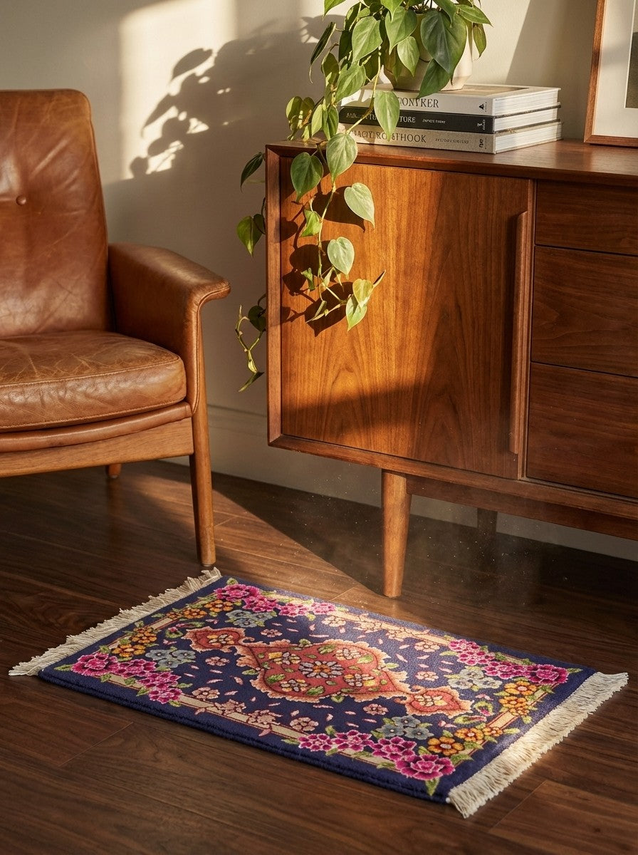 Tabriz 50 Raj — Hand-knotted, 30x45 cm, Blue, 100% Virgin Wool | Back view