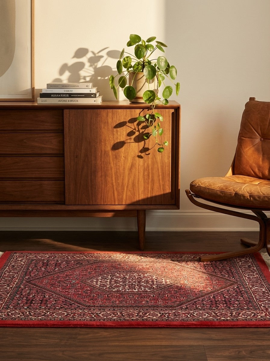 Bidjar Bookan — Hand-knotted, 70x102 cm, Red, 95% Schurwolle, 5% Seide | Back view