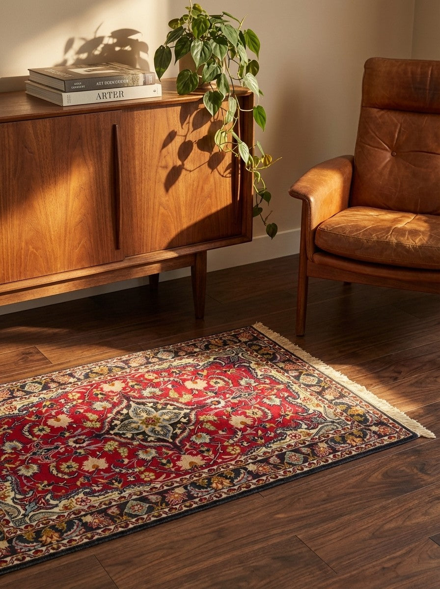 Isfahan — Hand-knotted, 73x108 cm, Red, 95% Schurwolle, 5% Seide | Back view
