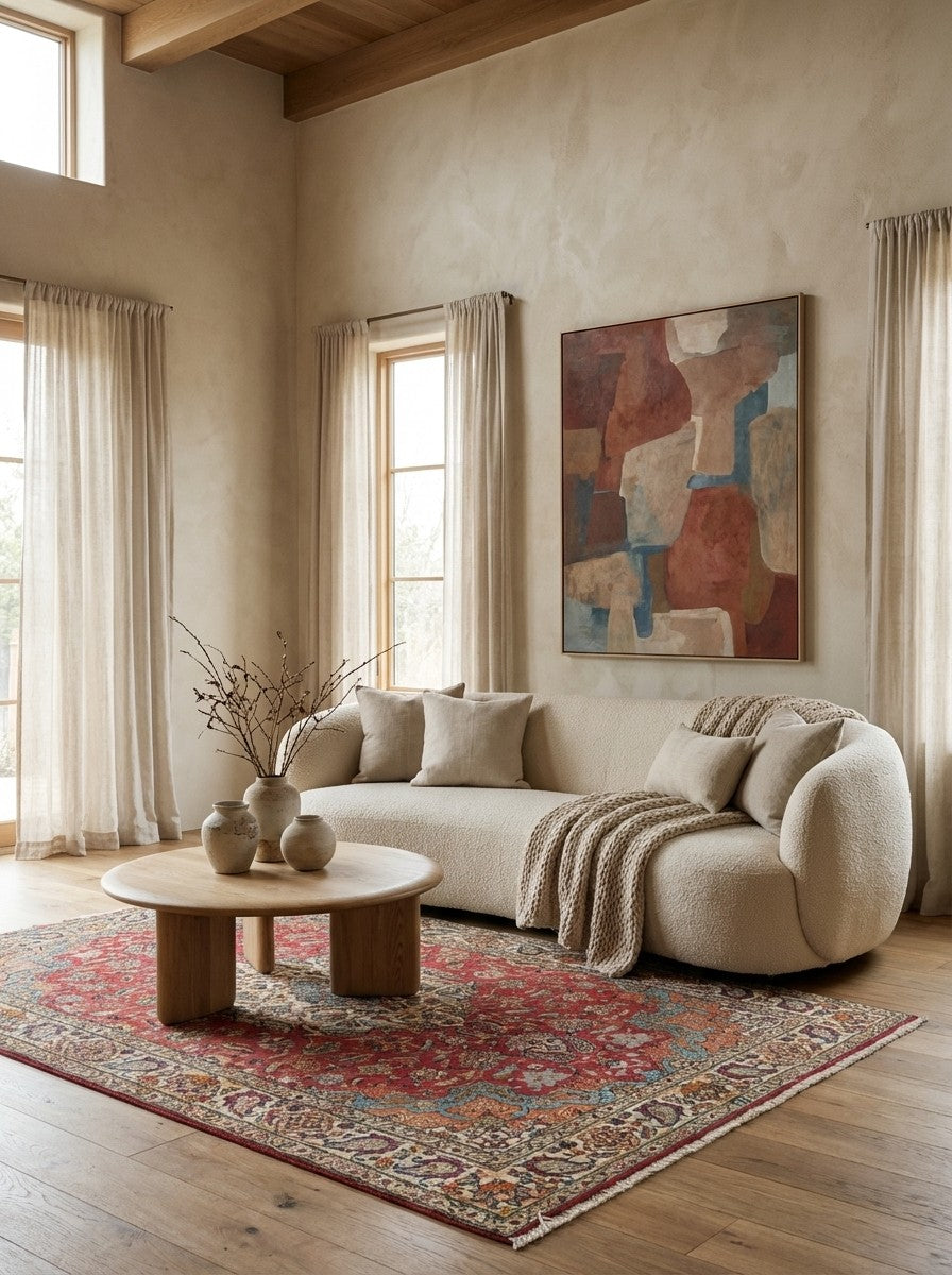 Tabriz Old — Hand-knotted, 140x215 cm, Red, 100% Virgin Wool | Detail view