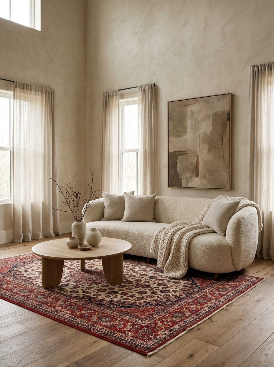 Isfahan — Hand-knotted, 148x228 cm, Beige, 100% Virgin Wool | Detail view