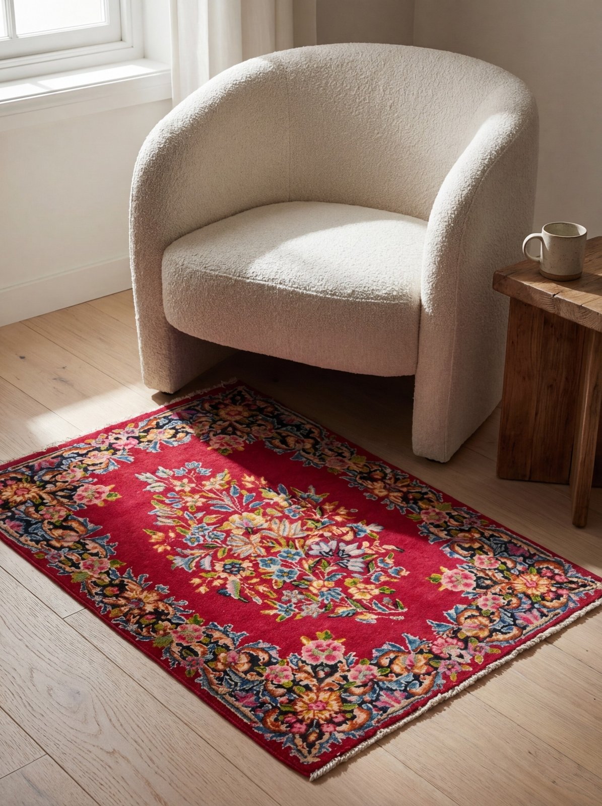 Yazd — Hand-knotted, 53x81 cm, Red, 100% Virgin Wool | Detail view