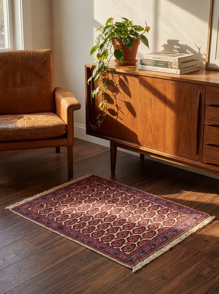 Farahan — Hand-knotted, 62x81 cm, Beige, 100% Virgin Wool | Back view