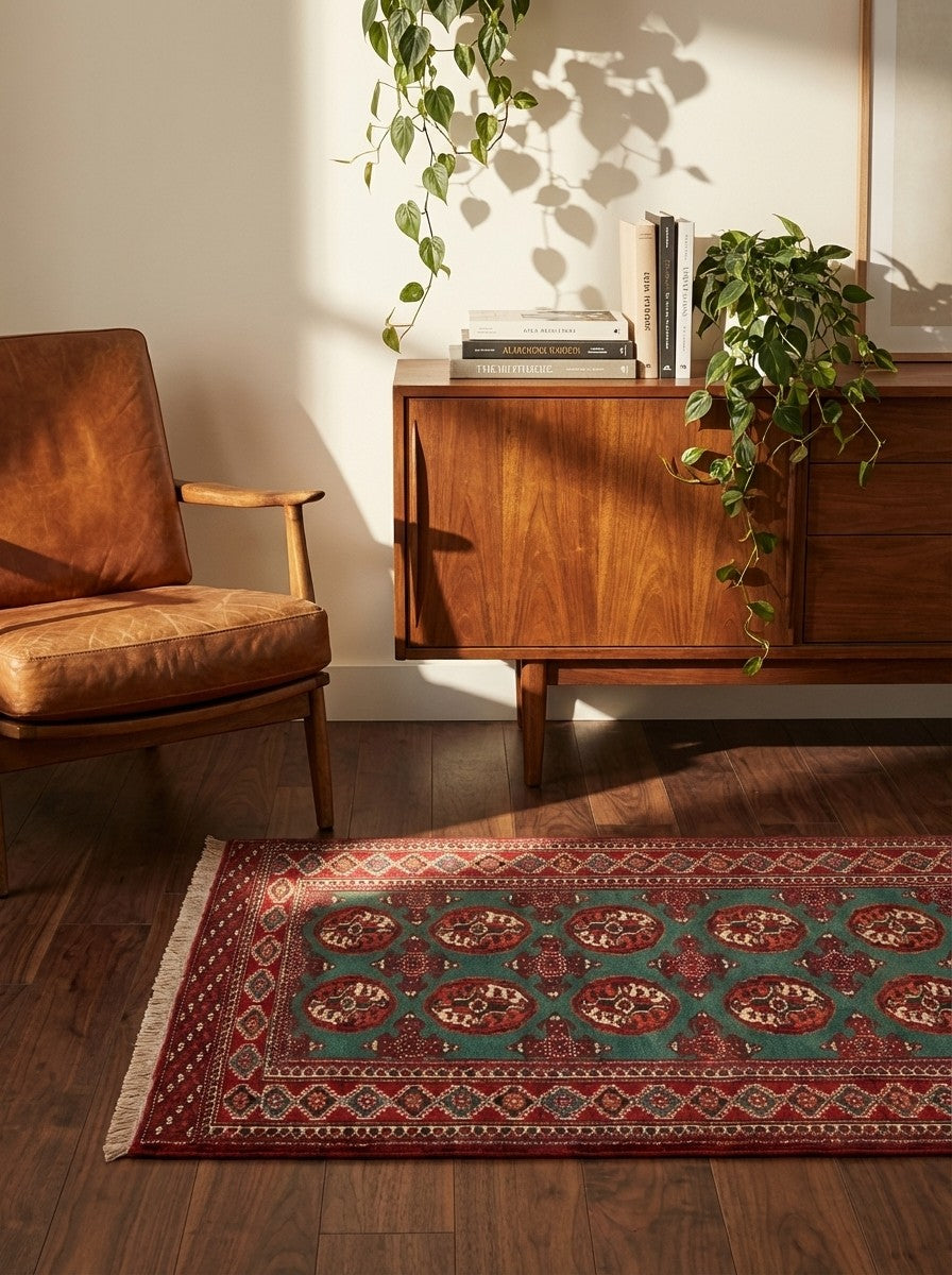 Turkman — Hand-knotted, 99x124 cm, Green, 100% Virgin Wool | Back view