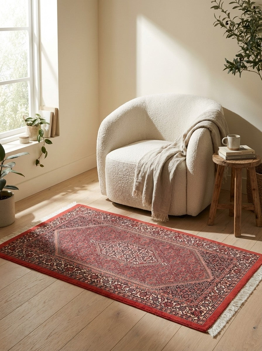 Bidjar Bookan — Hand-knotted, 72x128 cm, Red, 95% Schurwolle, 5% Seide | Detail view