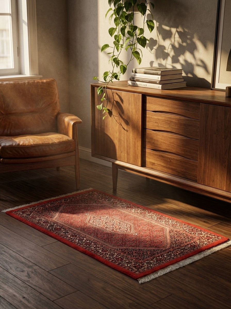 Bidjar Bookan — Hand-knotted, 72x128 cm, Red, 95% Schurwolle, 5% Seide | Back view