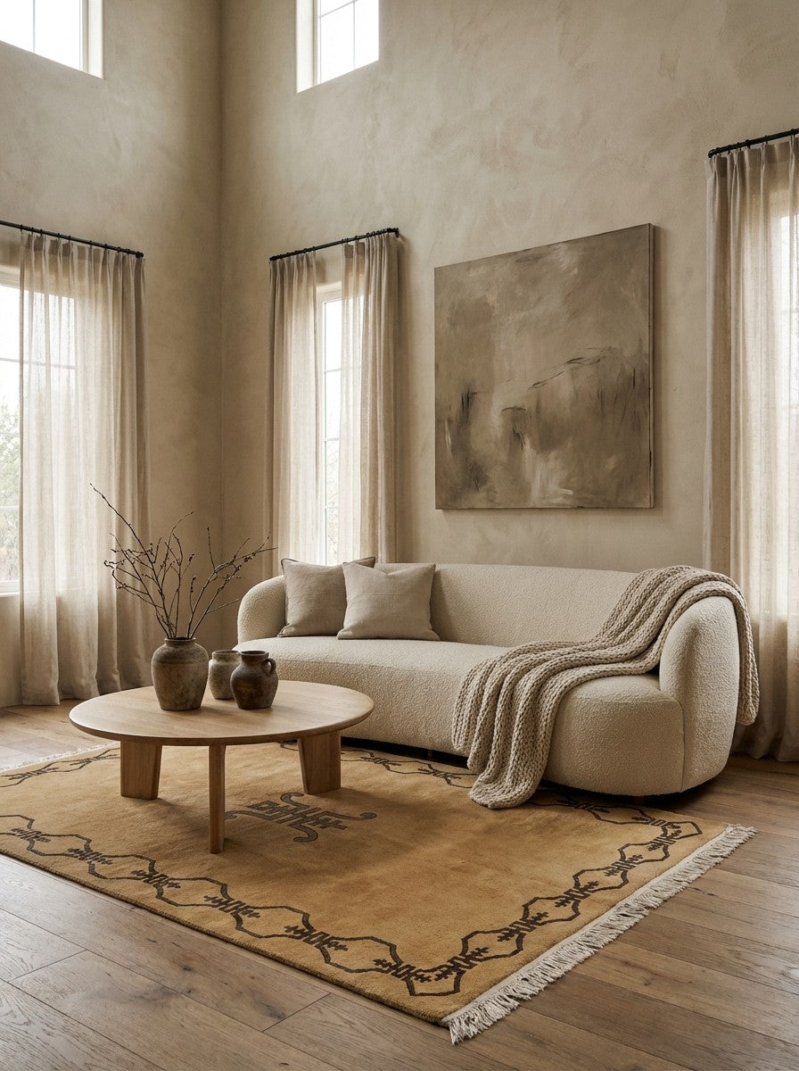 China — Hand-knotted, 122x183 cm, Beige, 100% Virgin Wool | Detail view