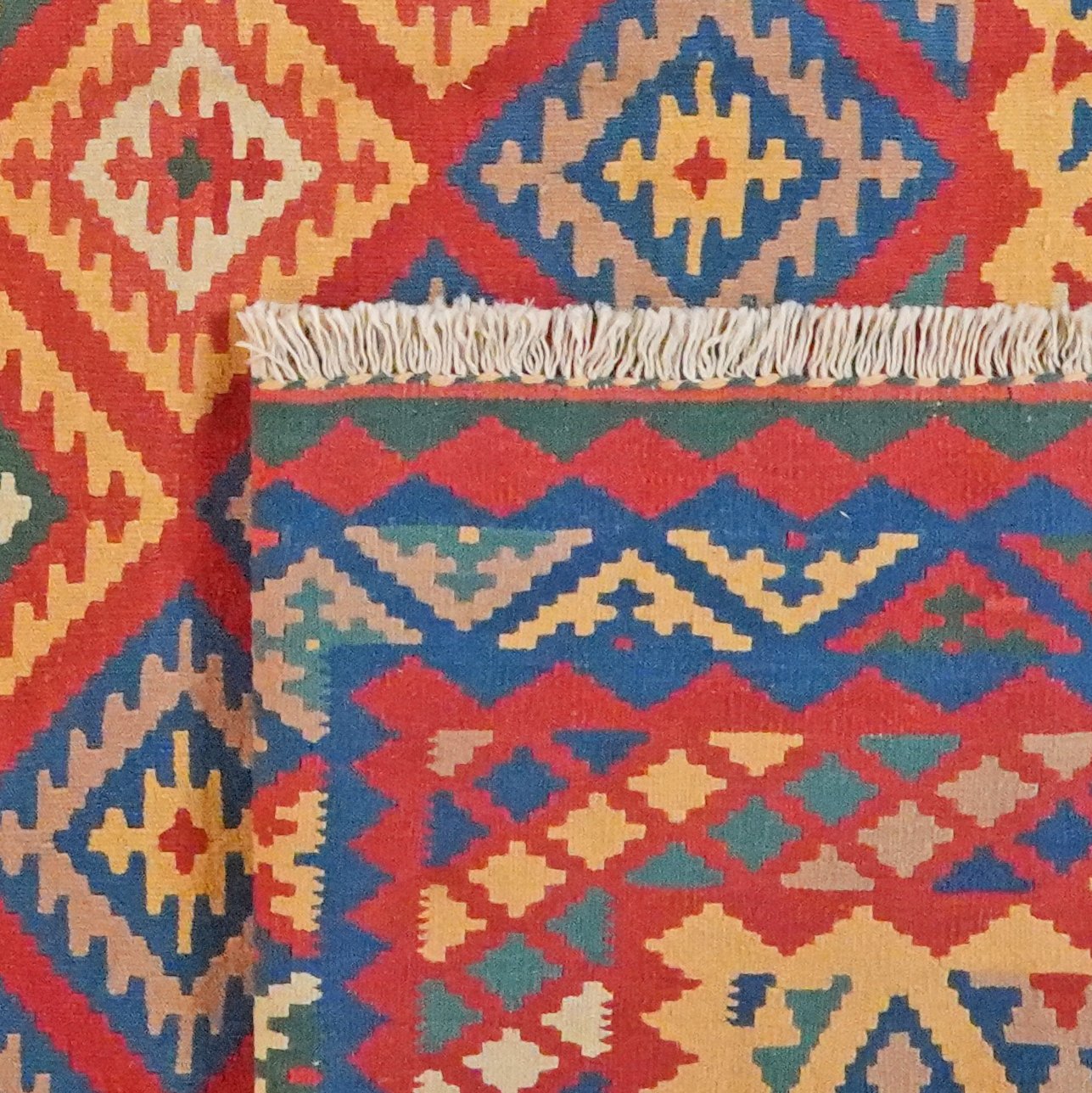 Kelim Gashgai — Handmade, 320x403 cm, Red, 100% Virgin Wool | View 6