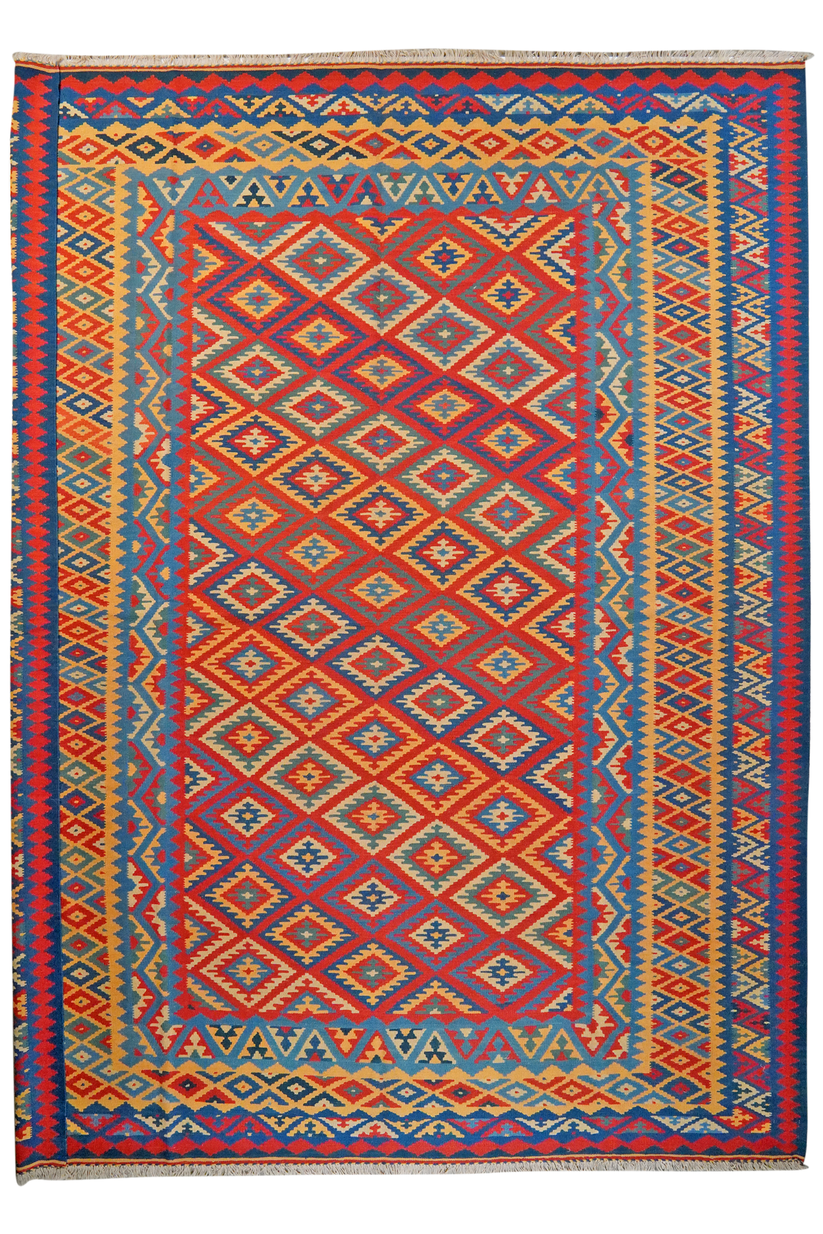 Kelim Gashgai — Handgefertigt, 405x314 cm, Blau, 100% Virgin Wool | Main view