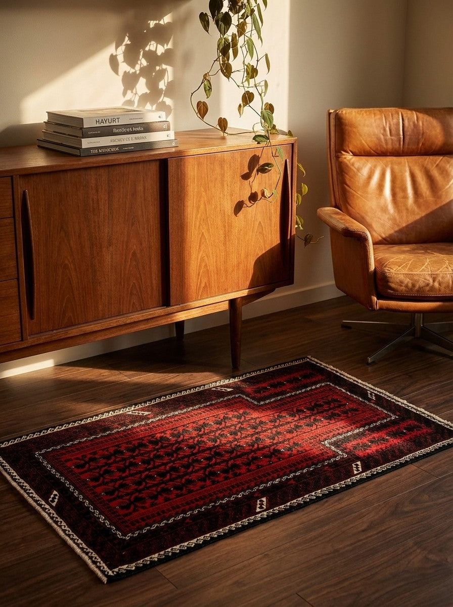 Belutch — Hand-knotted, 79x119 cm, Red, 100% Virgin Wool | Back view