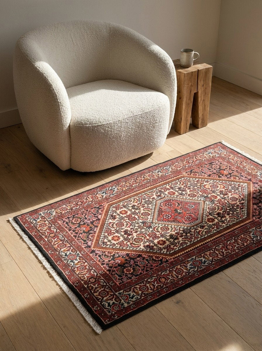 Bidjar Zandjan — Handgefertigt, 148x85 cm, Beige, 100% Virgin Wool | Detail view