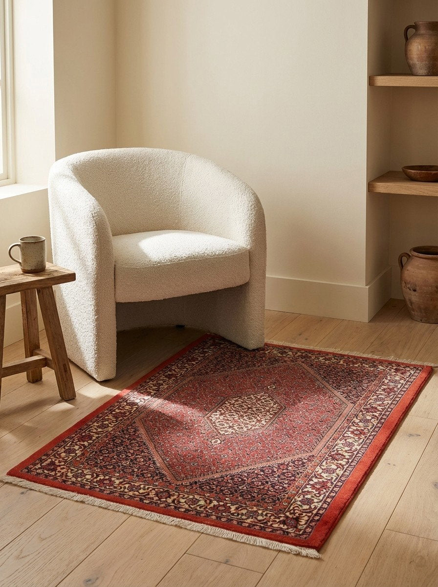 Bidjar Bookan — Handgefertigt, 107x82 cm, Beige, 100% Virgin Wool | Detail view