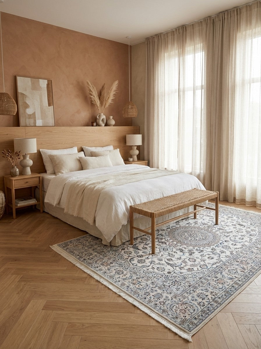 Nain 9La — Hand-knotted, 201x302 cm, Beige, 100% Virgin Wool | Detail view
