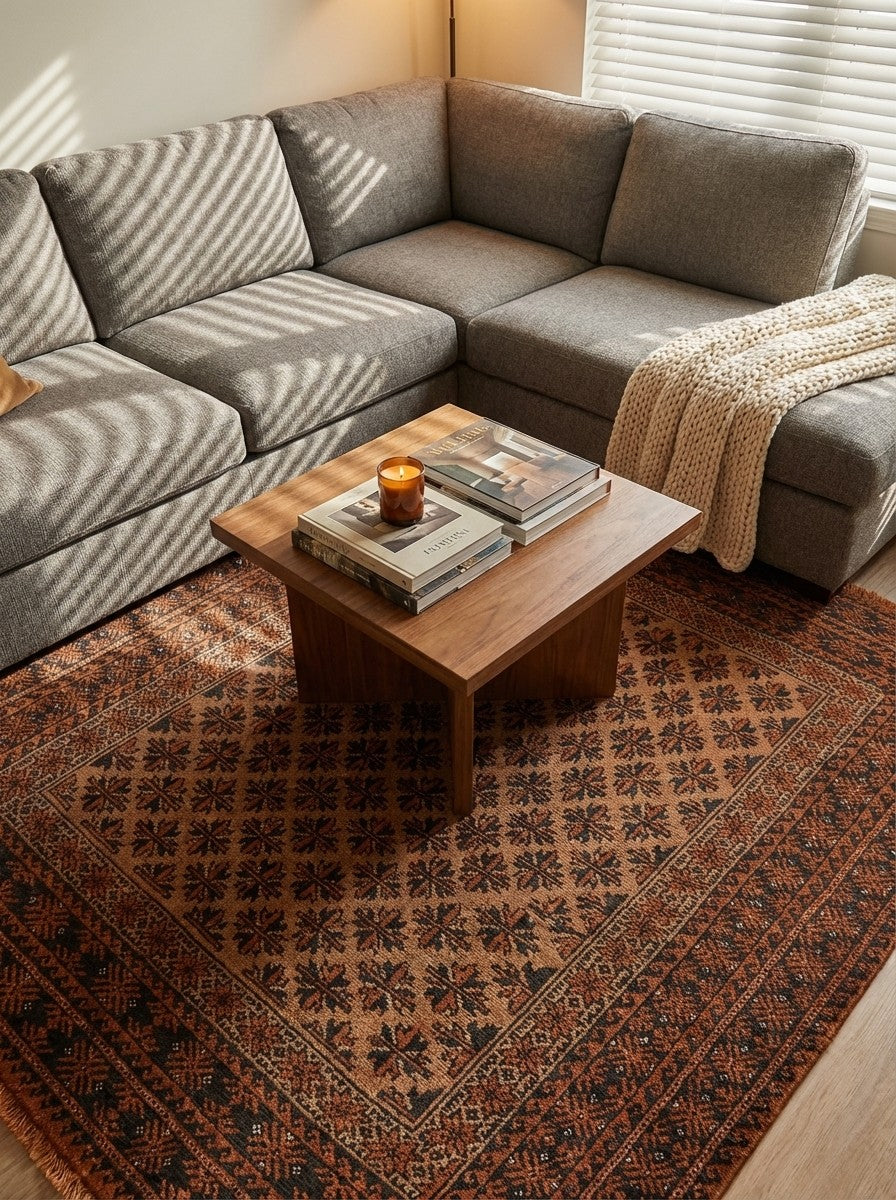 Belutch — Hand-knotted, 97x101 cm, Brown, 100% Virgin Wool | Back view