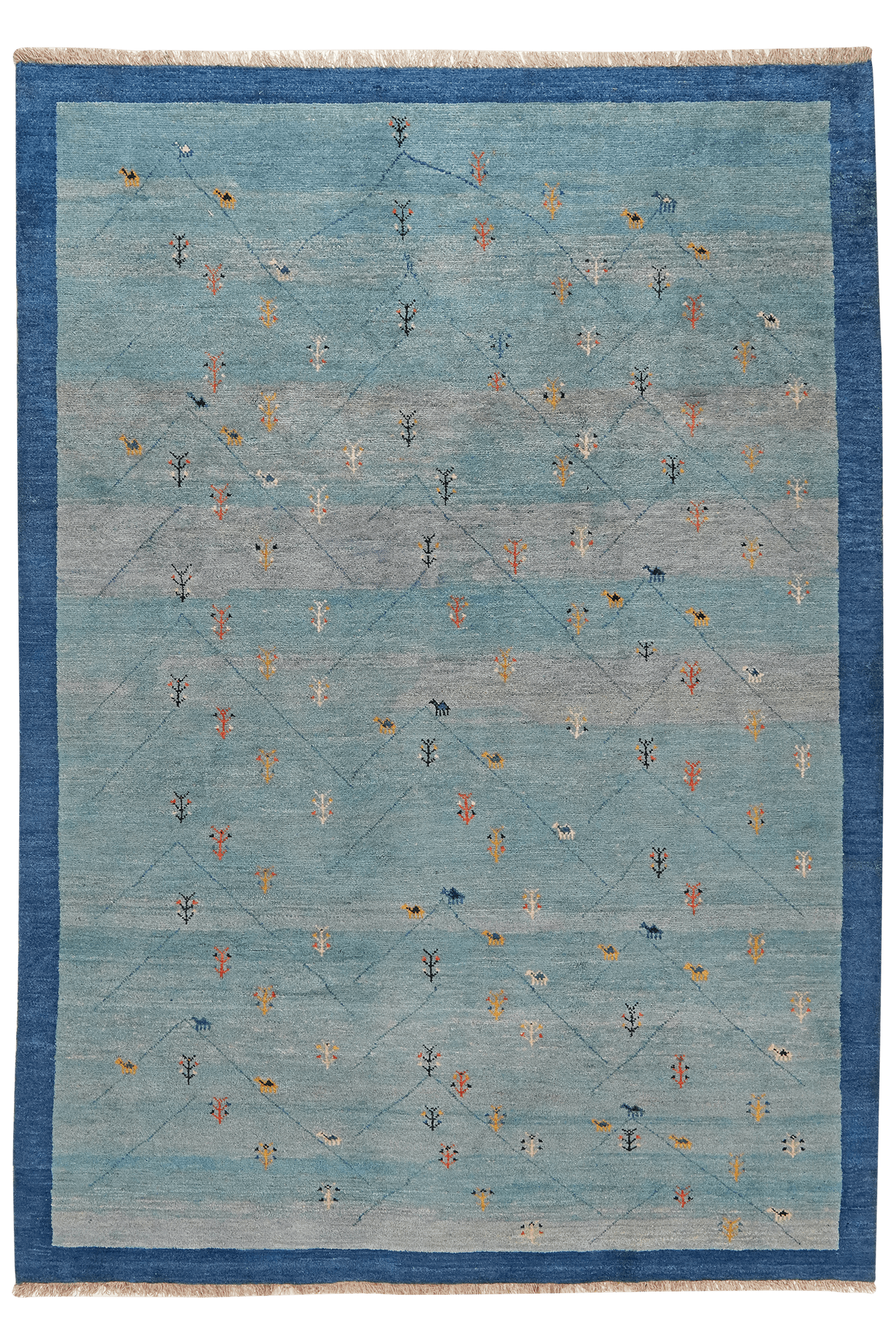 Gabbeh Sonnat — Hand-knotted, 203x291 cm, Blue, 100% Virgin Wool | Main view