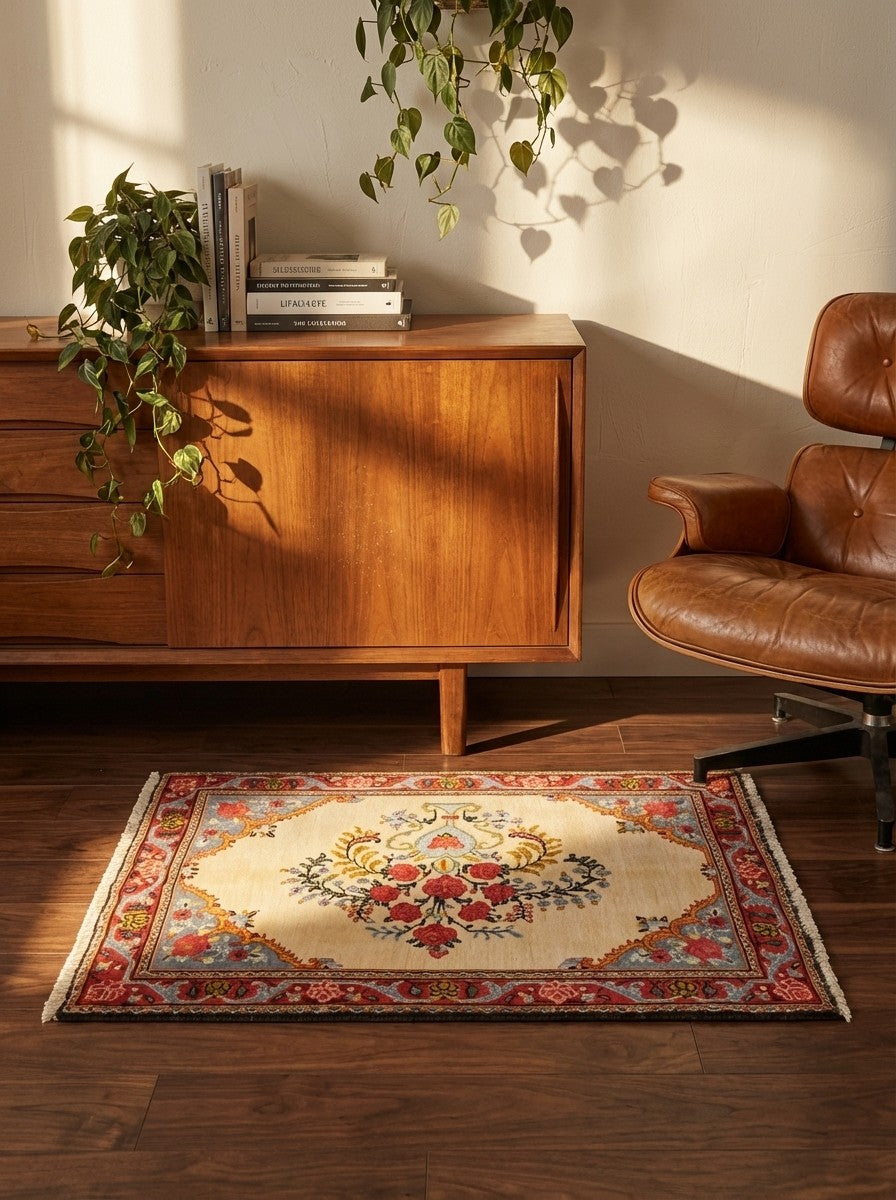 Kashan — Hand-knotted, 63x84 cm, Beige, 100% Virgin Wool | Back view