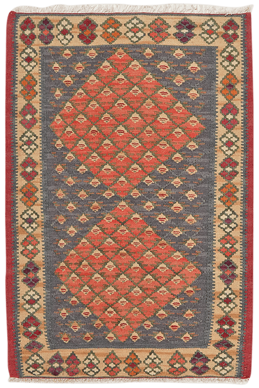 Kelim Senneh — Handmade, 61x91 cm, Blue, 100% Virgin Wool | Main view