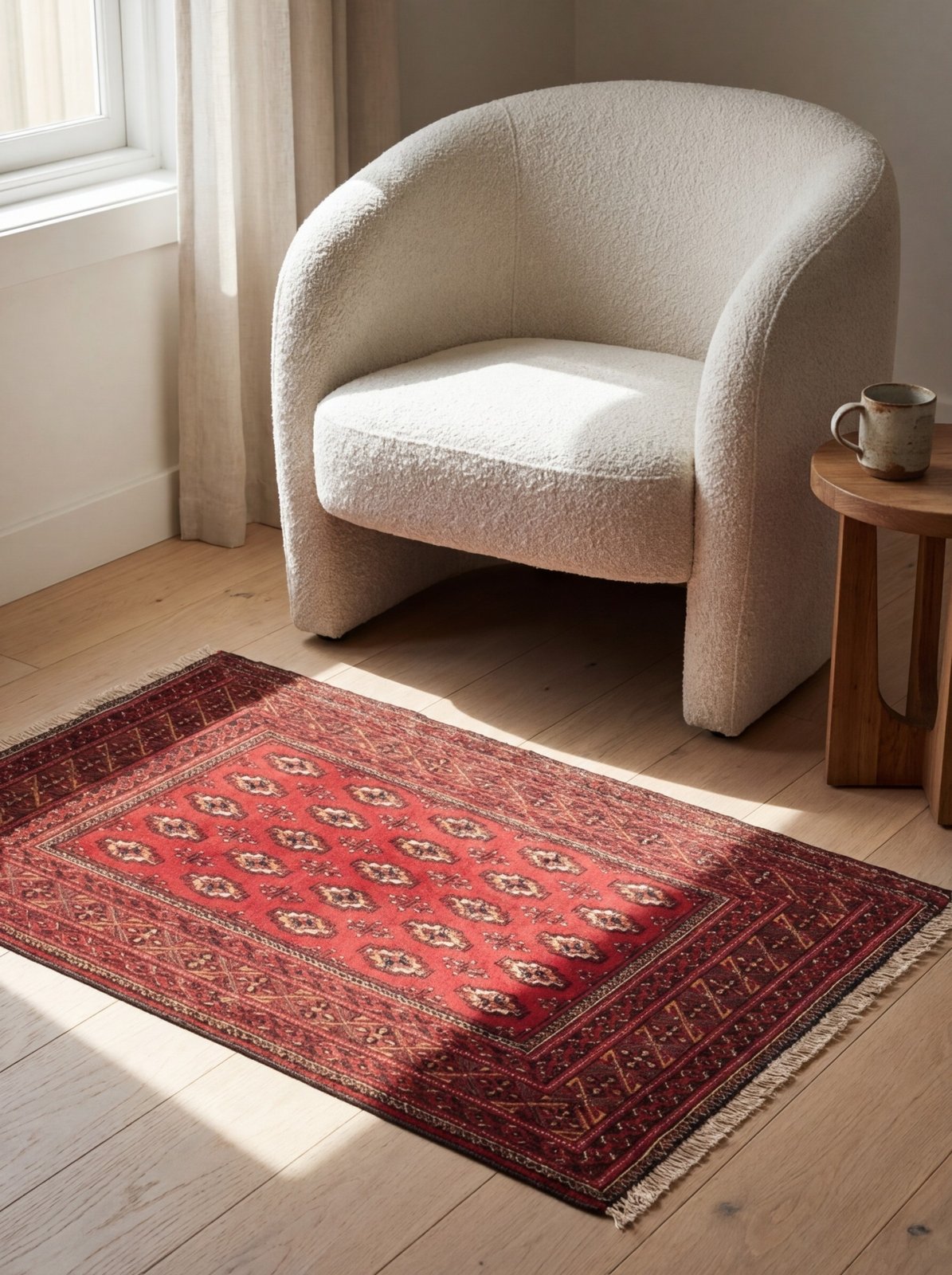 Belutch — Hand-knotted, 130x64 cm, Red, 100% Virgin Wool | Detail view