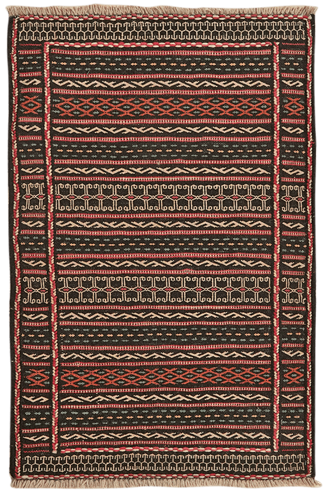 Kelim Kordi — Handmade, 61x93 cm, Black, 100% Virgin Wool | Main view