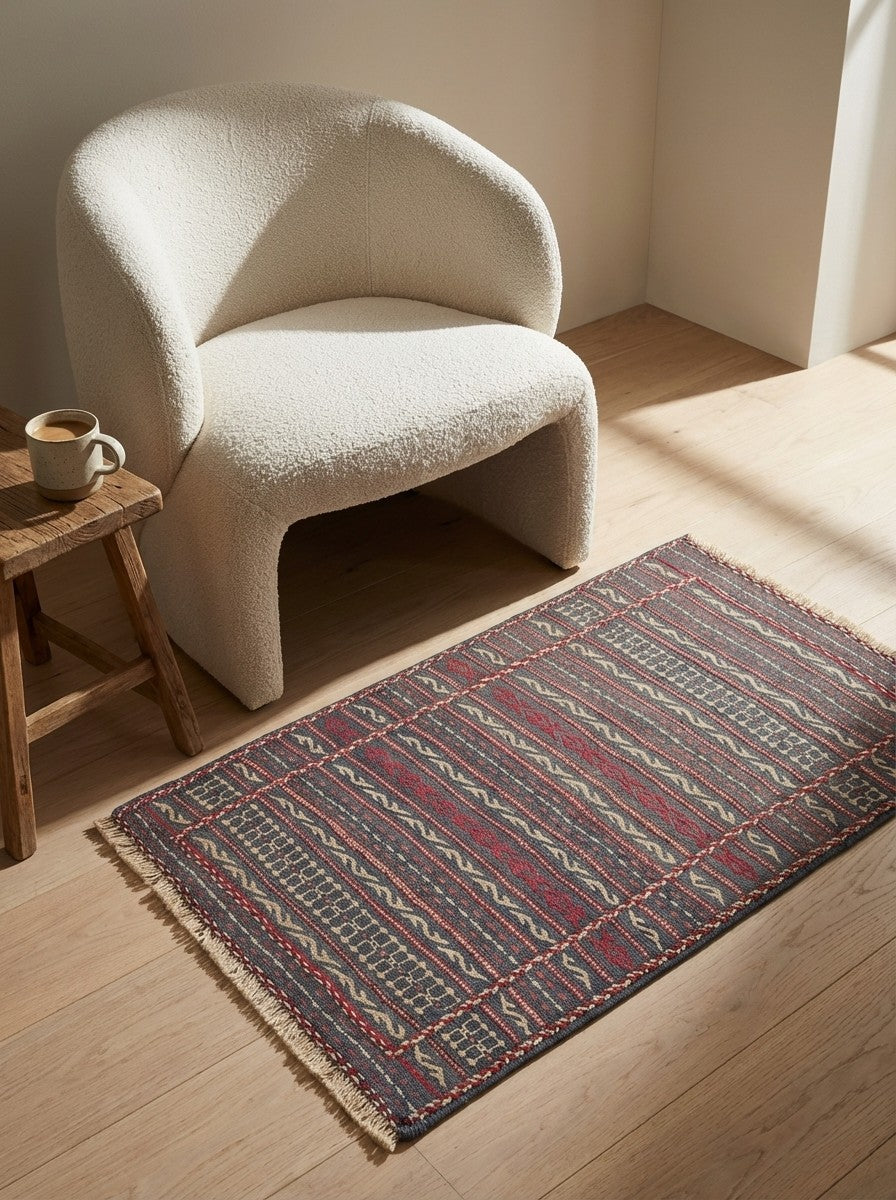 Kelim Kordi — Handmade, 65x98 cm, Blue, 100% Virgin Wool | Detail view
