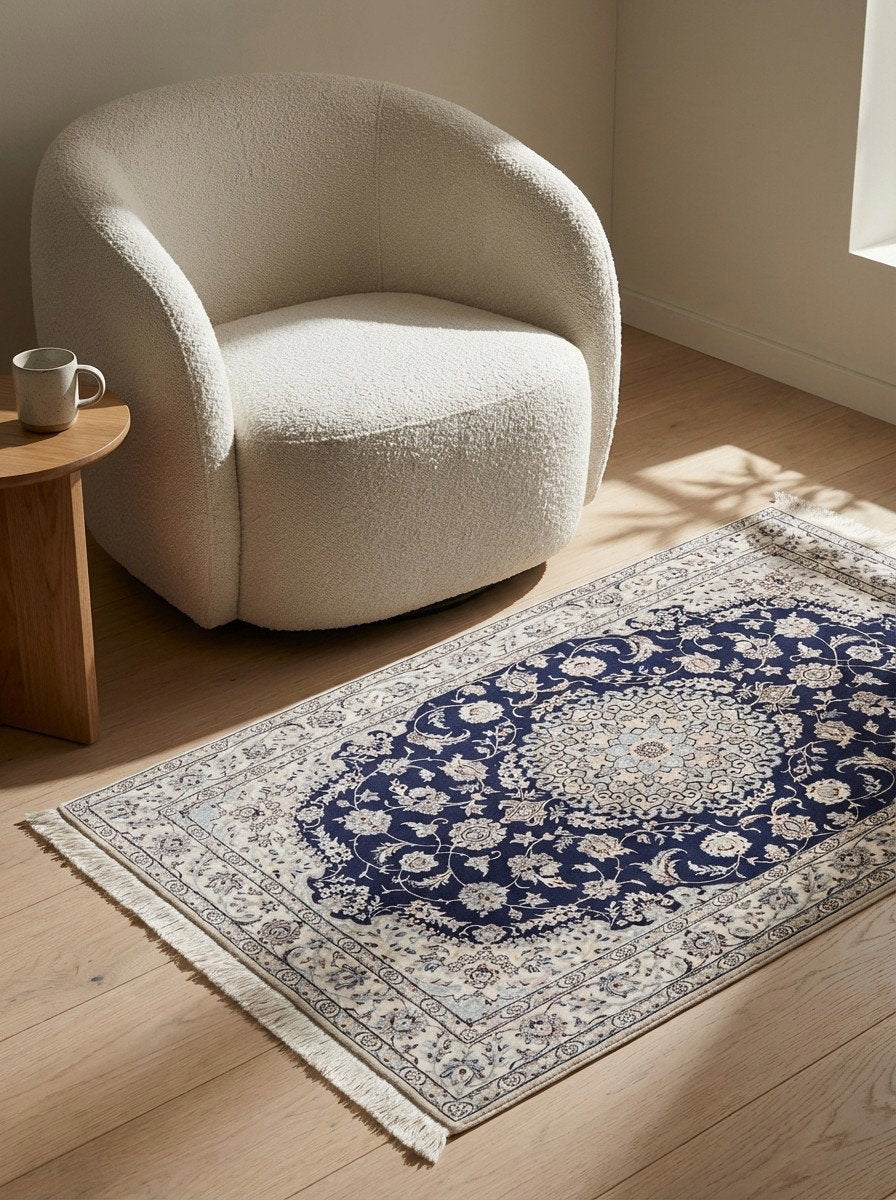 Nain 6La — Handgefertigt, 151x102 cm, Beige, 100% Virgin Wool | Detail view