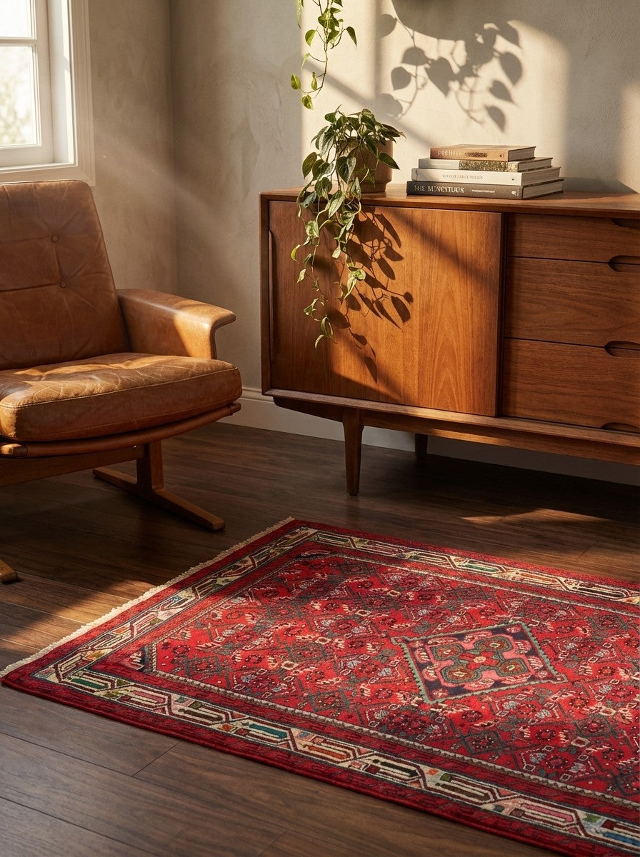 Assadabad — Hand-knotted, 100x155 cm, Red, 100% Virgin Wool | Back view