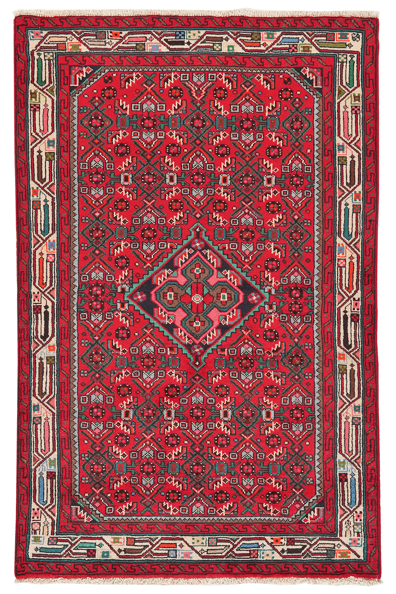 Assadabad — Hand-knotted, 100x155 cm, Red, 100% Virgin Wool | Main view