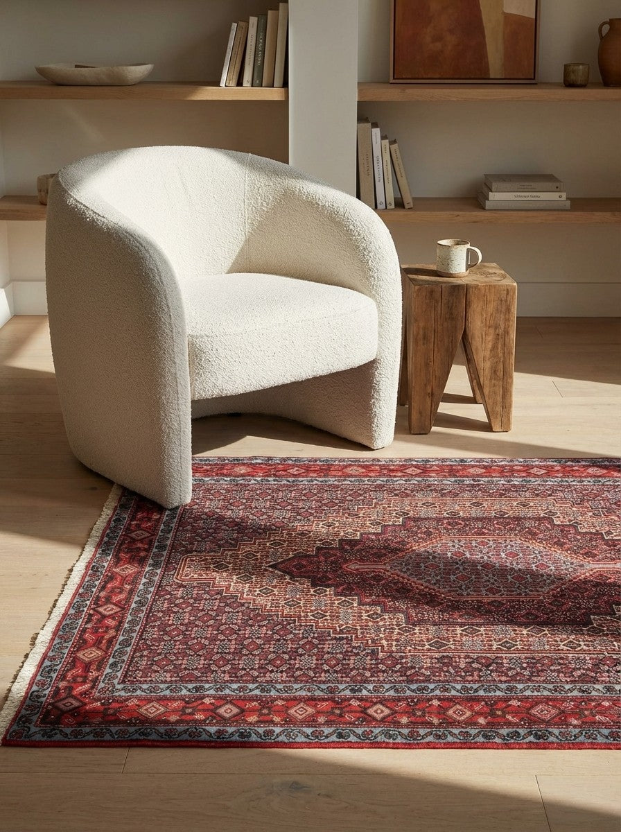 Senneh — Hand-knotted, 121x151 cm, Beige, 100% Virgin Wool | Detail view