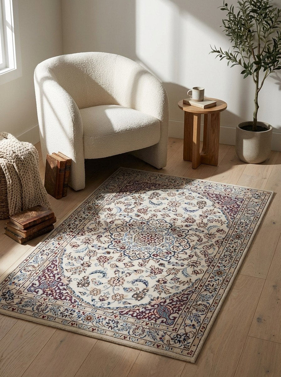 Nain 9La — Handgefertigt, 150x98 cm, Beige, 100% Virgin Wool | Detail view