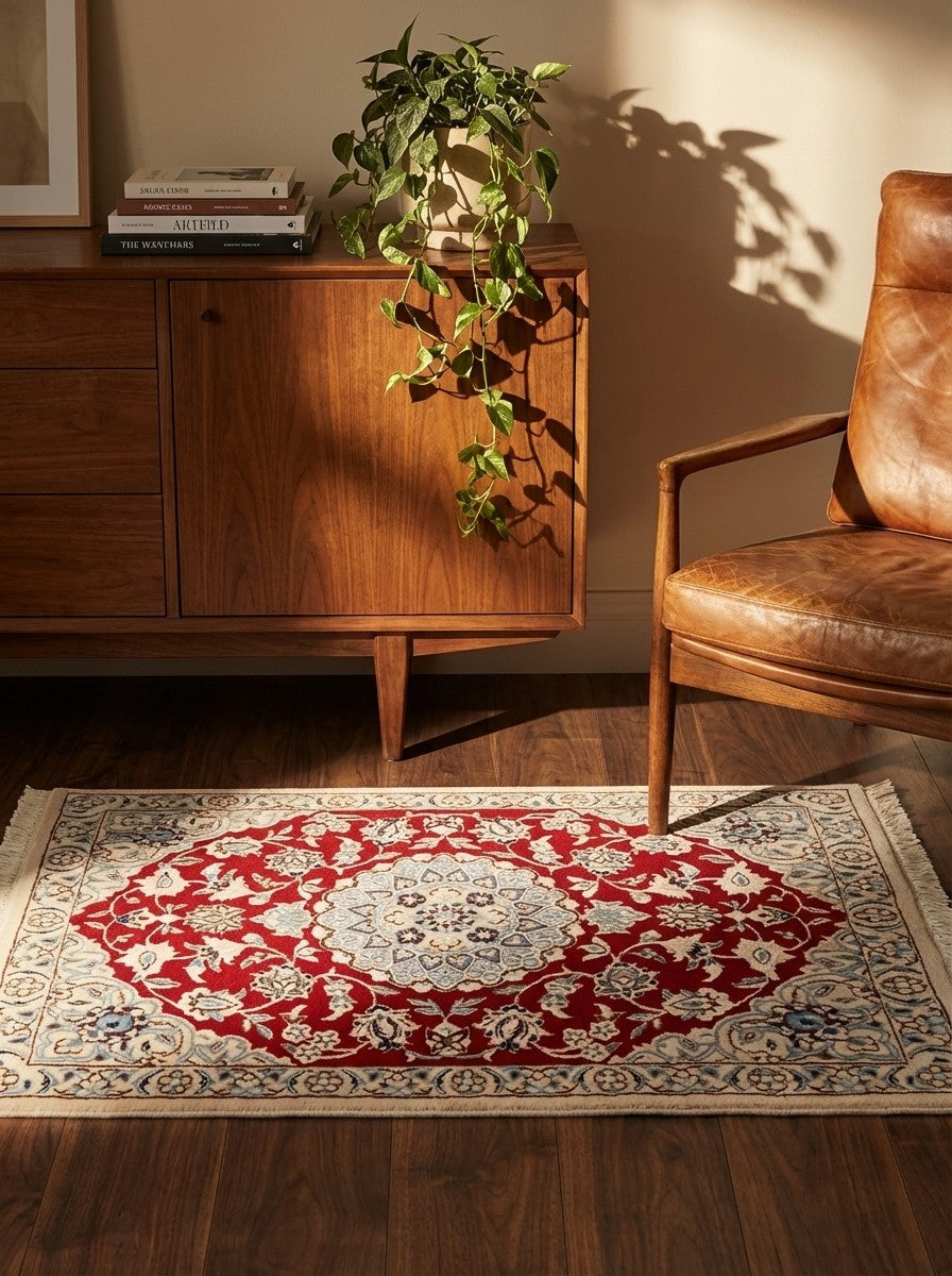 Nain 9La — Hand-knotted, 67x102 cm, Red, 100% Virgin Wool | Back view