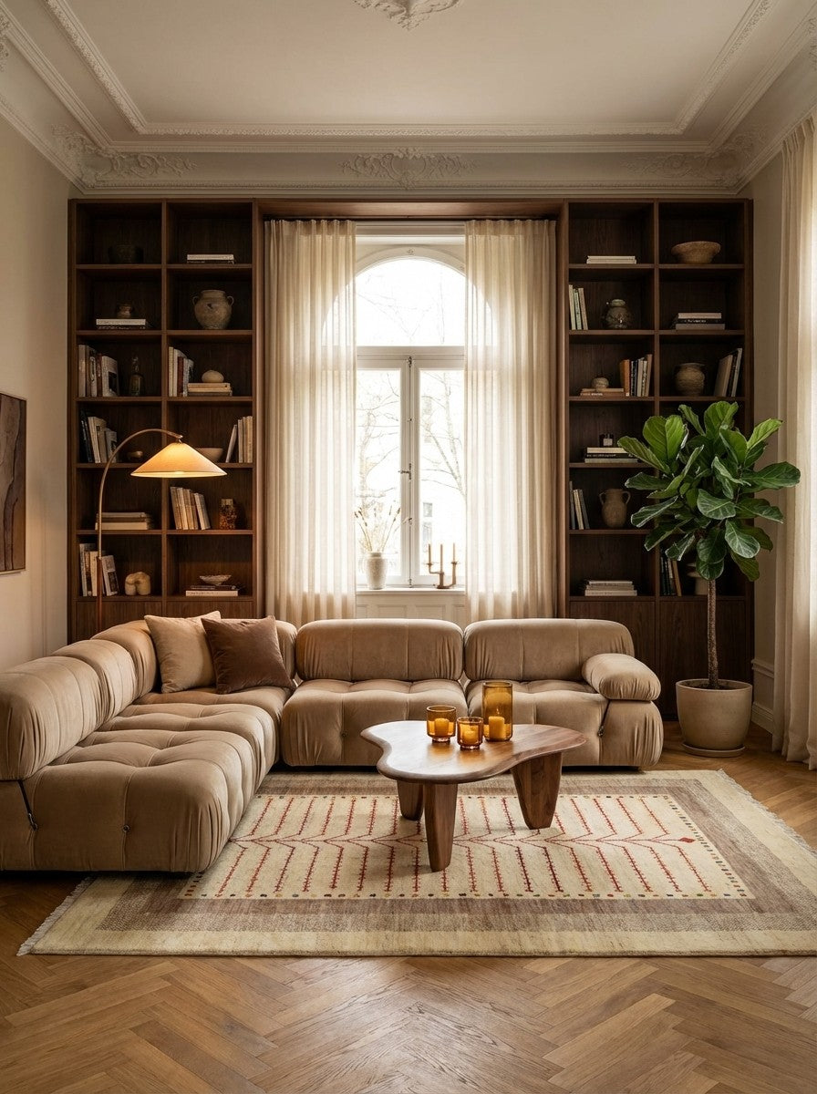 Gabbeh Sonnat — Hand-knotted, 147x198 cm, Beige, 100% Virgin Wool | Back view
