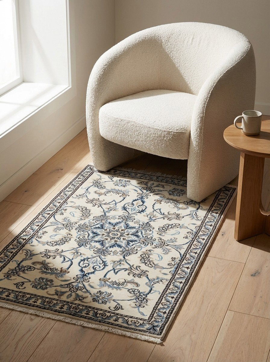 Nain 12La — Handgefertigt, 139x90 cm, Beige, 100% Virgin Wool | Detail view