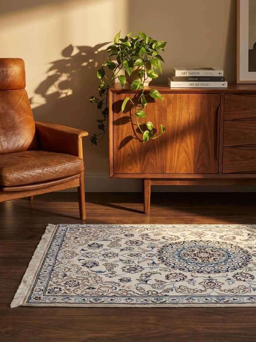 Nain 9La — Hand-knotted, 90x139 cm, Beige, 100% Virgin Wool | Back view