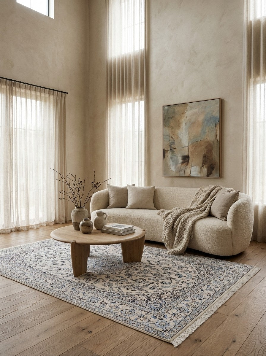 Nain 9La — Hand-knotted, 155x241 cm, Beige, 100% Virgin Wool | Detail view