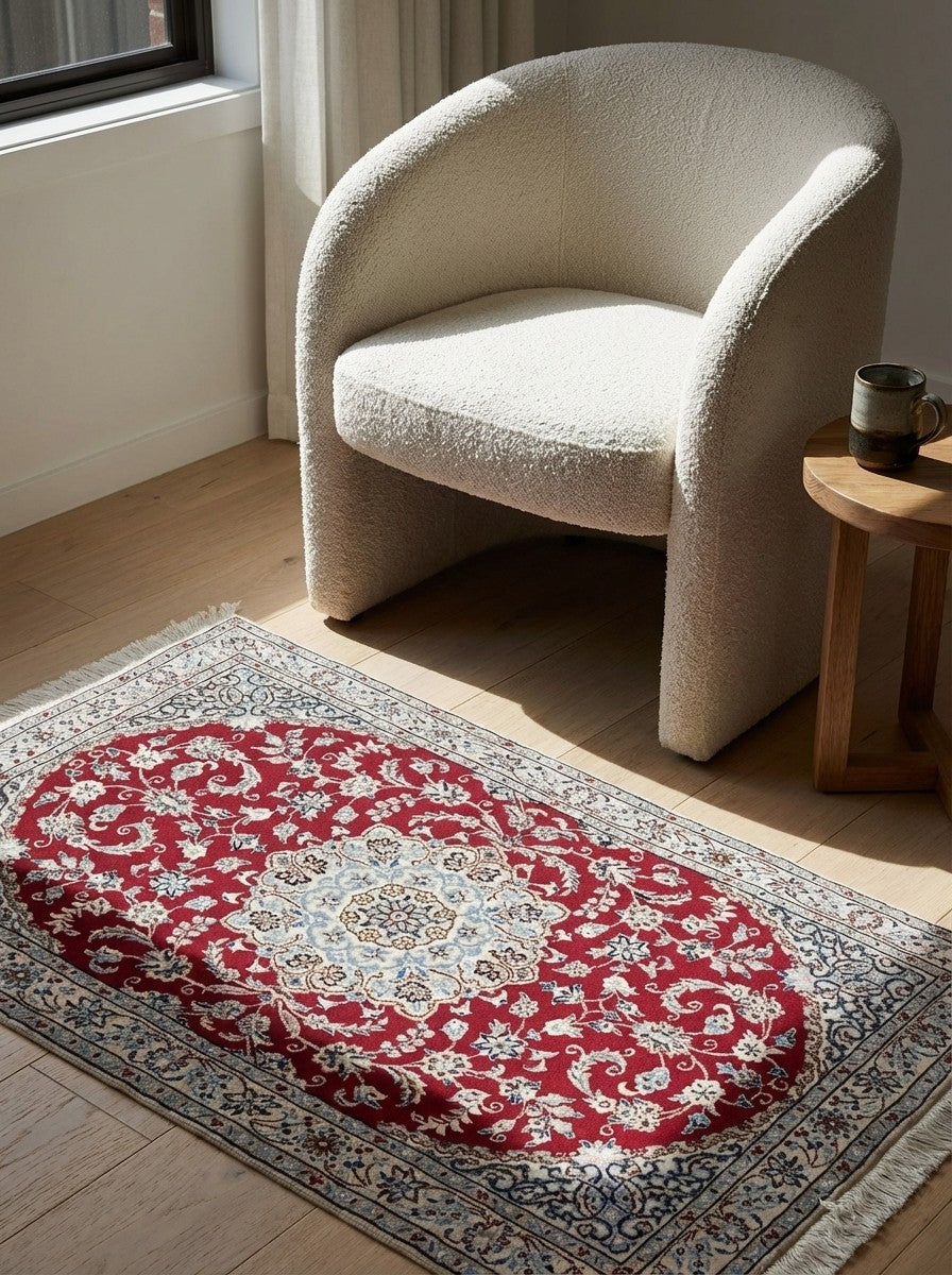 Nain 9La — Hand-knotted, 98x149 cm, Red, 100% Virgin Wool | Detail view
