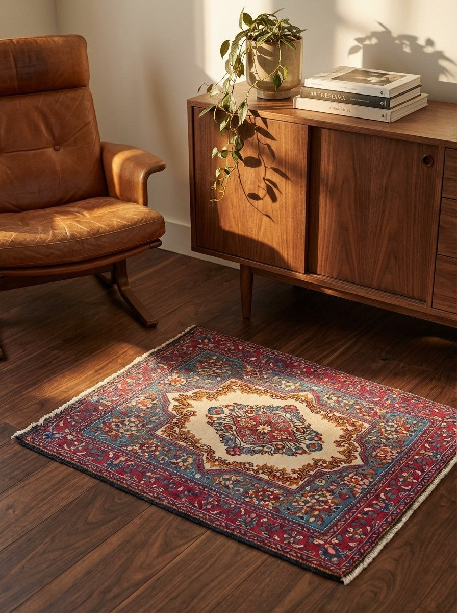 Sarough — Hand-knotted, 65x75 cm, Beige, 100% Virgin Wool | Back view