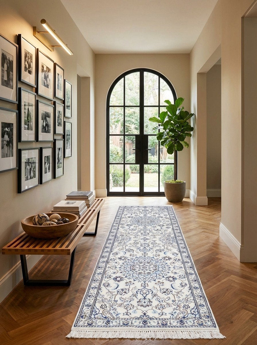 Nain 9La — Handgefertigt, 206x61 cm, Beige, 100% Virgin Wool | Detail view