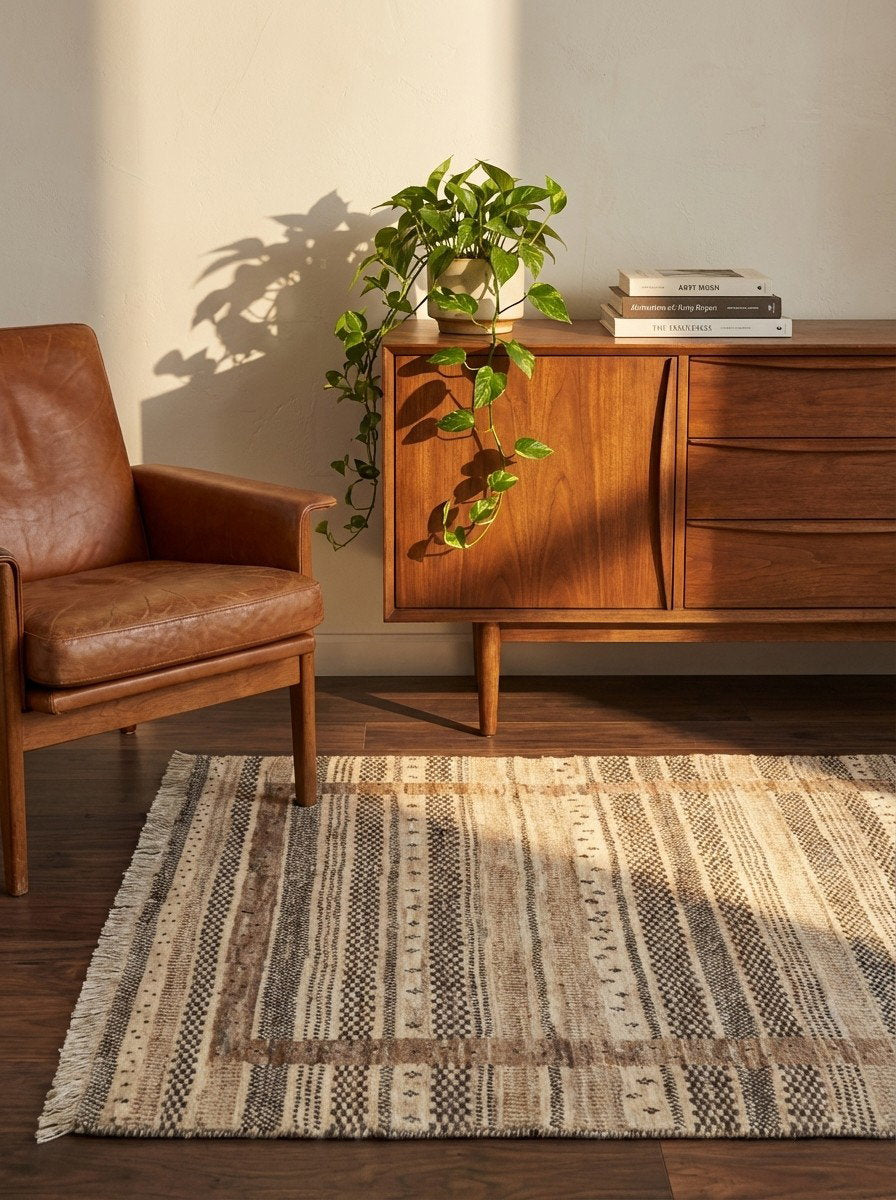 Rizbaf — Handgefertigt, 158x104 cm, Bunt, 100% Virgin Wool | Back view