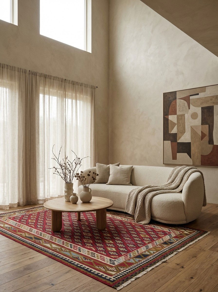 Kelim Gashgai Old — Handgefertigt, 266x186 cm, Beige, 100% Virgin Wool | Detail view