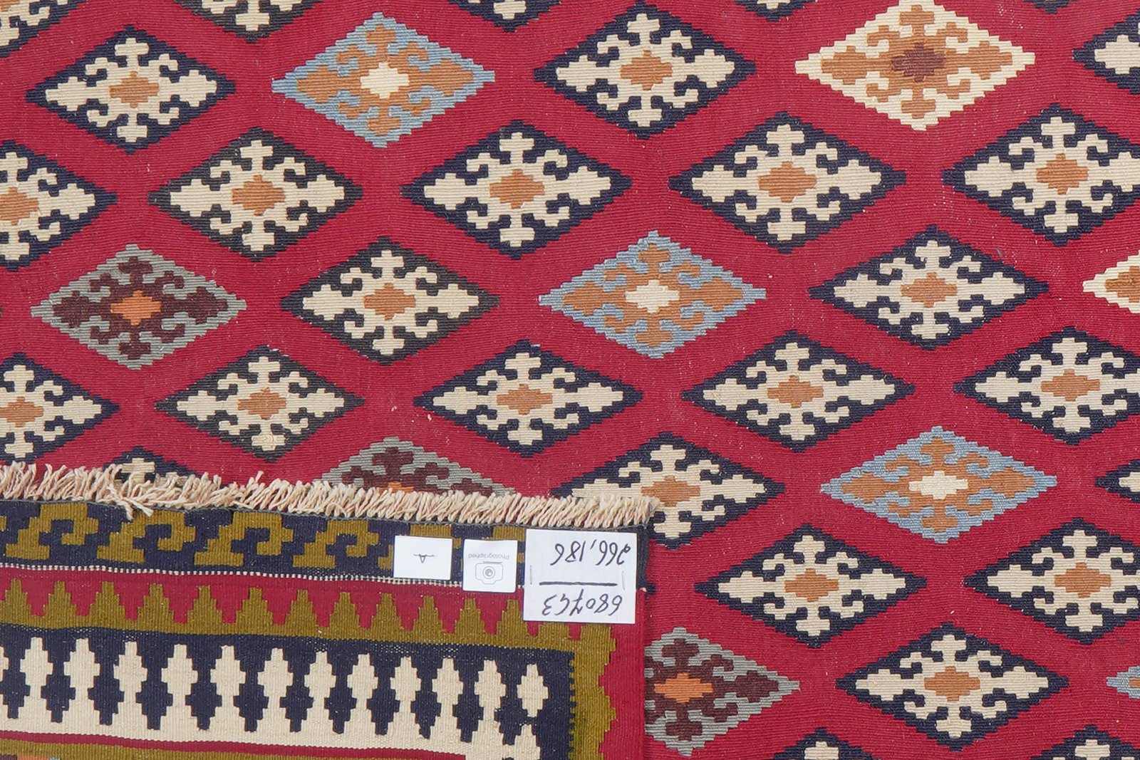 Kelim Gashgai Old — Handmade, 186x266 cm, Red, 100% Virgin Wool | View 6
