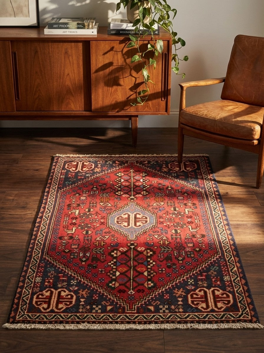 Abadeh — Hand-knotted, 59x99 cm, Red, 100% Virgin Wool | Back view
