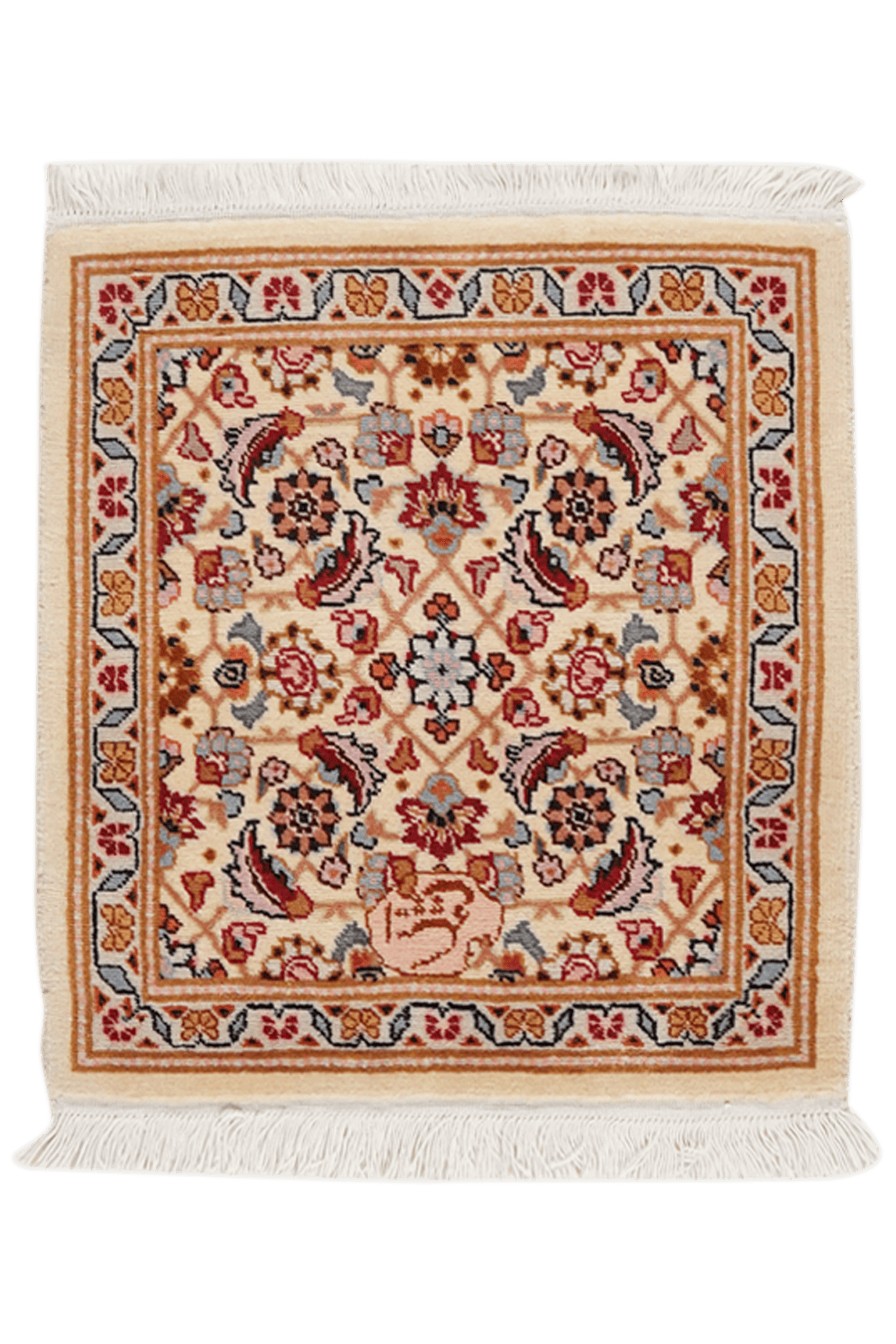 Tabriz 40 Raj — Hand-knotted, 50x54 cm, Beige, 100% Virgin Wool | Main view