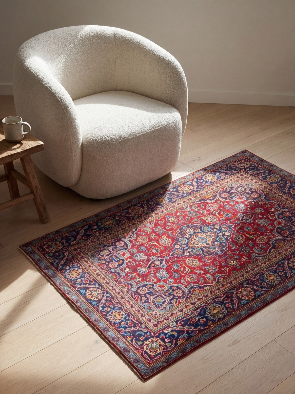 Kashan — Hand-knotted, 107x170 cm, Red, 100% Virgin Wool | Detail view