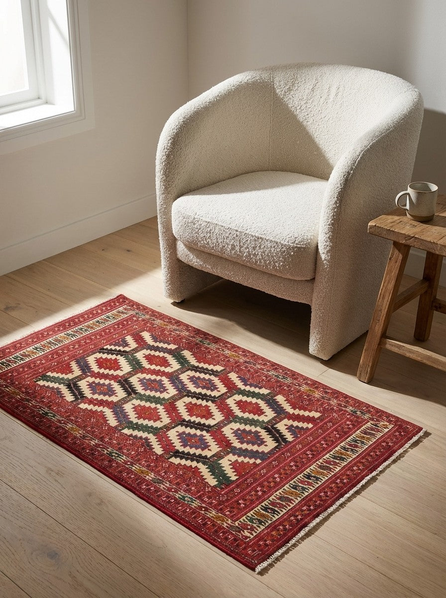 Turkman — Hand-knotted, 128x63 cm, Multicolor, 100% Virgin Wool | Detail view
