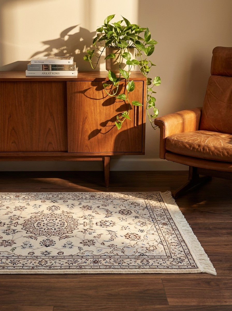 Nain 6La — Hand-knotted, 77x113 cm, Beige, 100% Virgin Wool | Back view