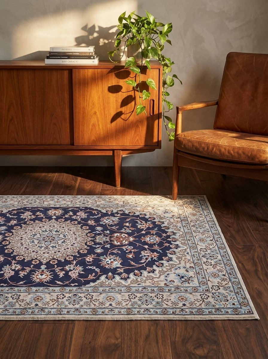 Nain 6La — Hand-knotted, 103x150 cm, Blue, 100% Virgin Wool | Back view