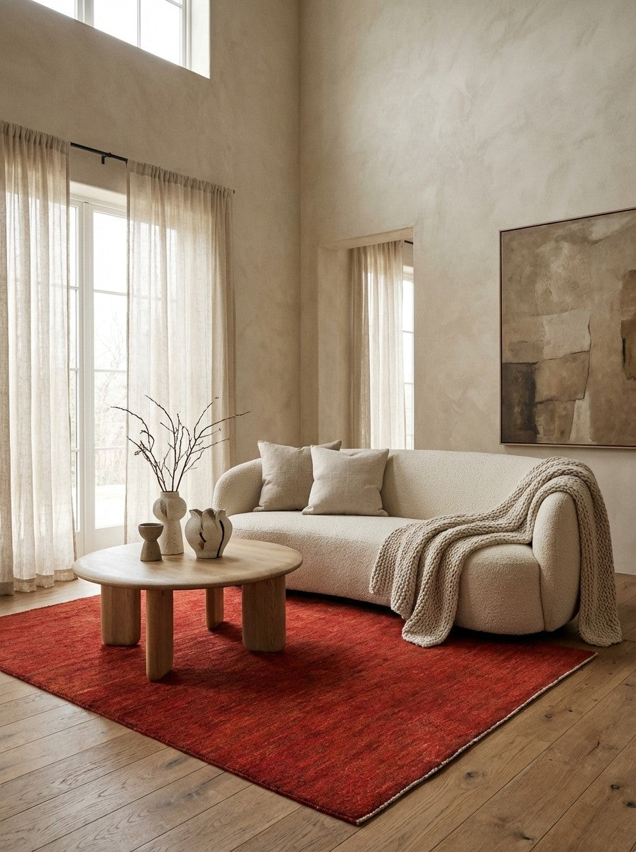Rizbaf — Hand-knotted, 120x201 cm, Red, 100% Virgin Wool | Detail view